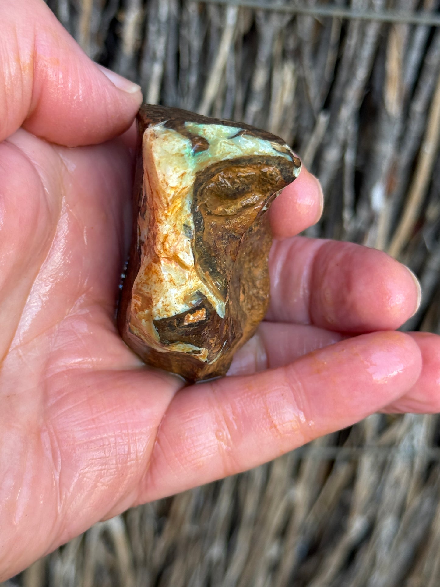 Snowy Peaks. Rough Boulder Opal Rock. 137 Grams