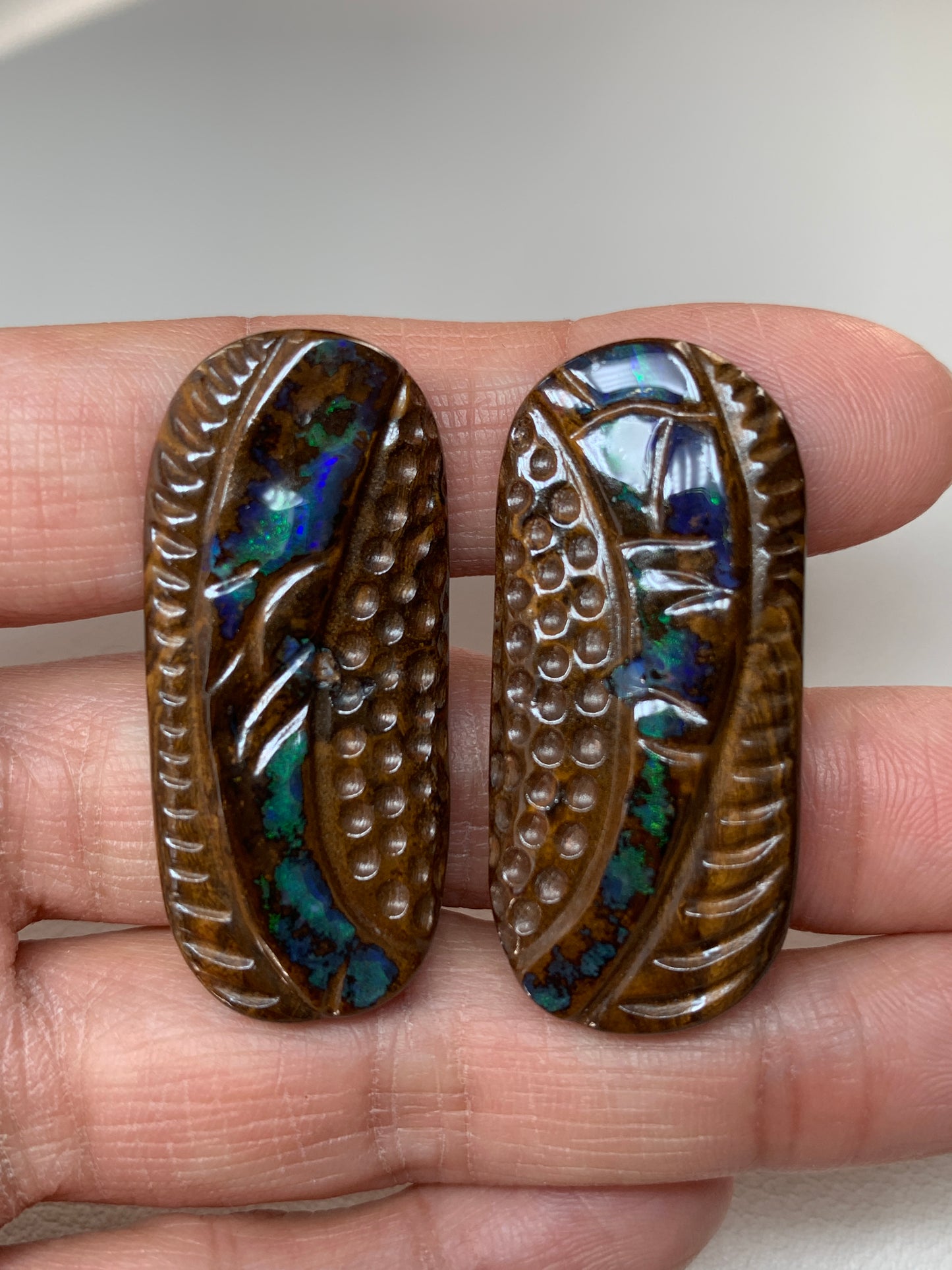 Tribal Shields. Solid Boulder Opal Pair. 83.42 Ct