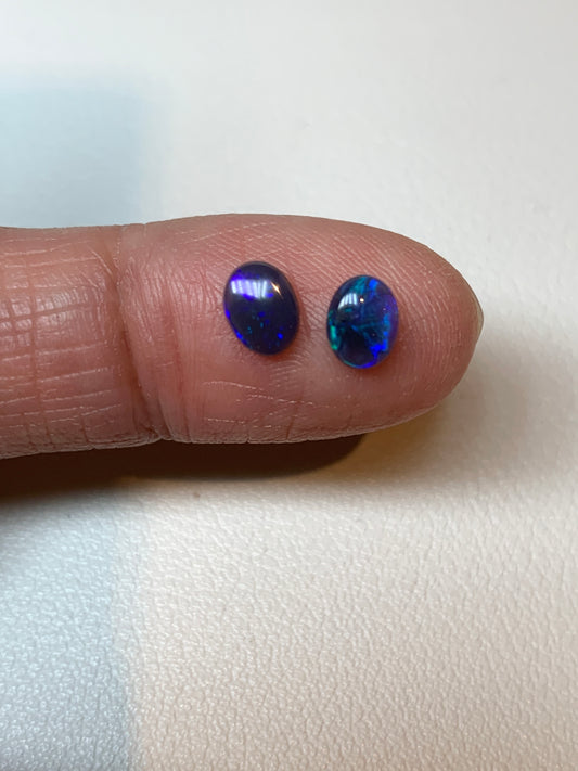 Petite Purple. Lightning Ridge Black Opal Pair. 0.75 Ct