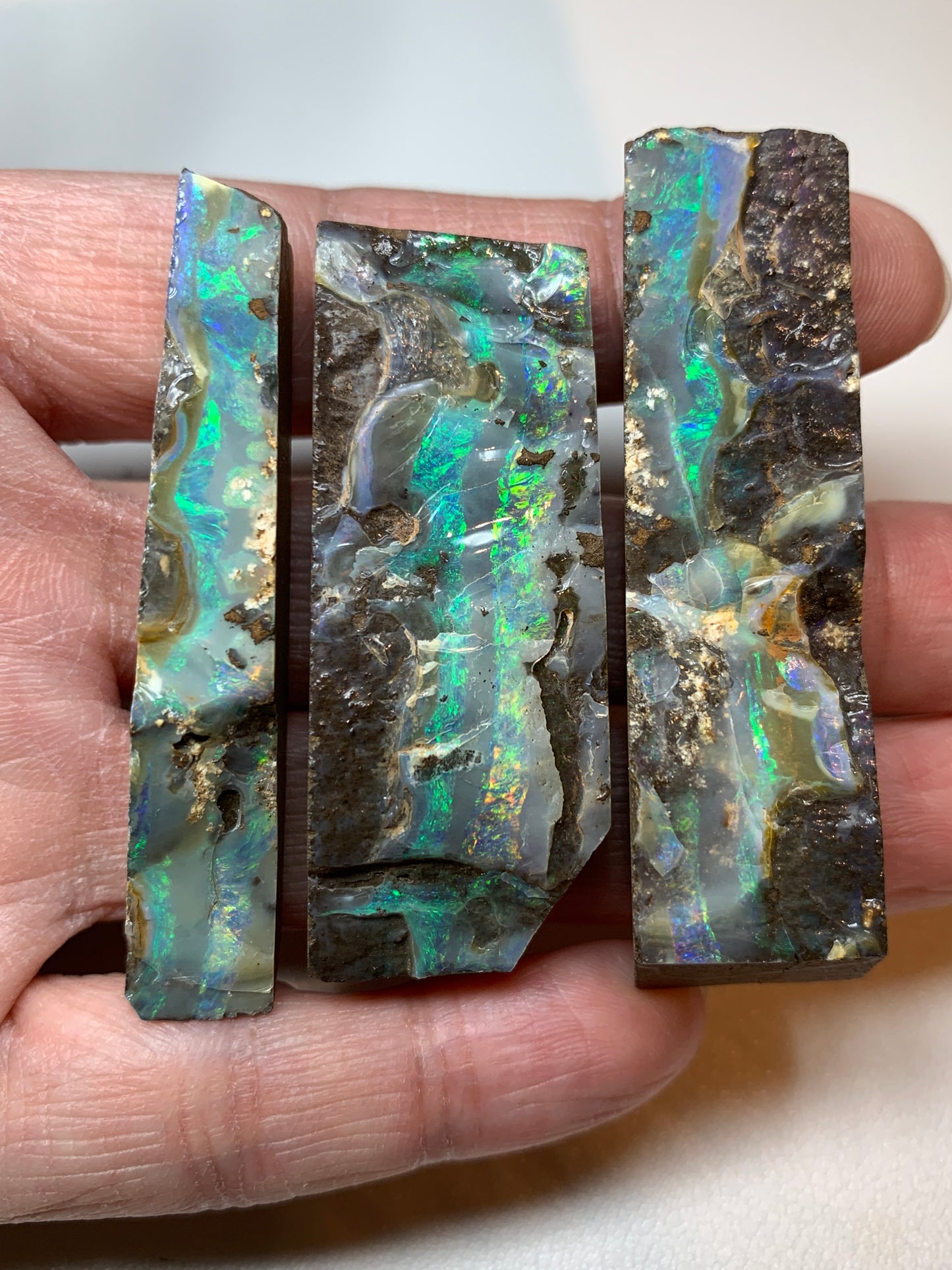 Boulder Opal Split Rubs Trio. 52.4 Grams