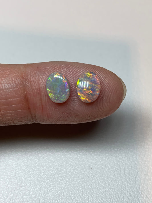 Multicolour Sparkles. Lightning Ridge Opal Pair. 1.14 Ct