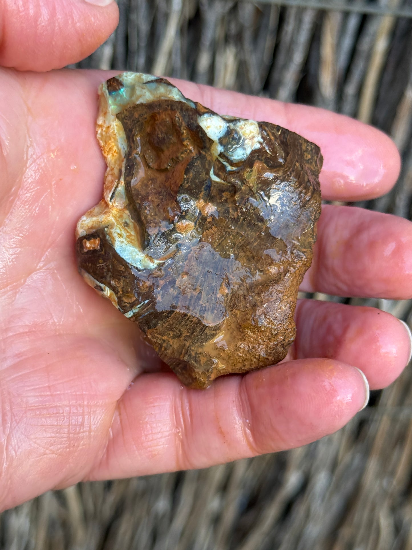 Snowy Peaks. Rough Boulder Opal Rock. 137 Grams