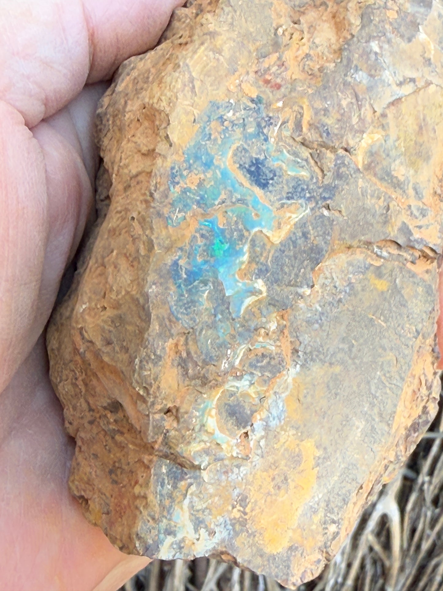 Green Waves. Rough Boulder Opal Rock. 589 Grams