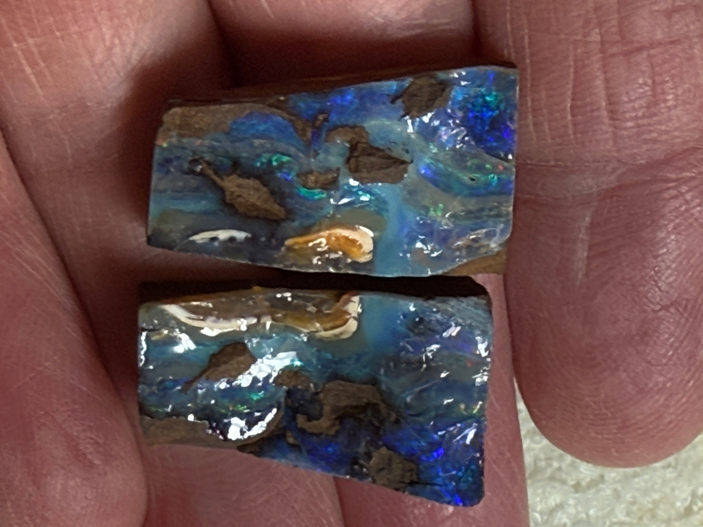 Split Pair Boulder Opal Rubs. 42 Carats