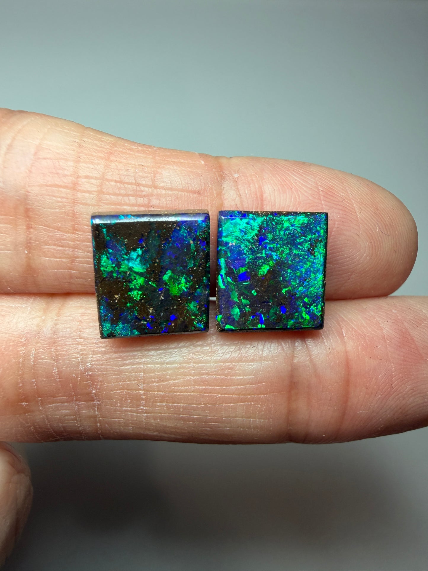 Matrix Squares. Solid Boulder Opal Pair. 9.00 Ct