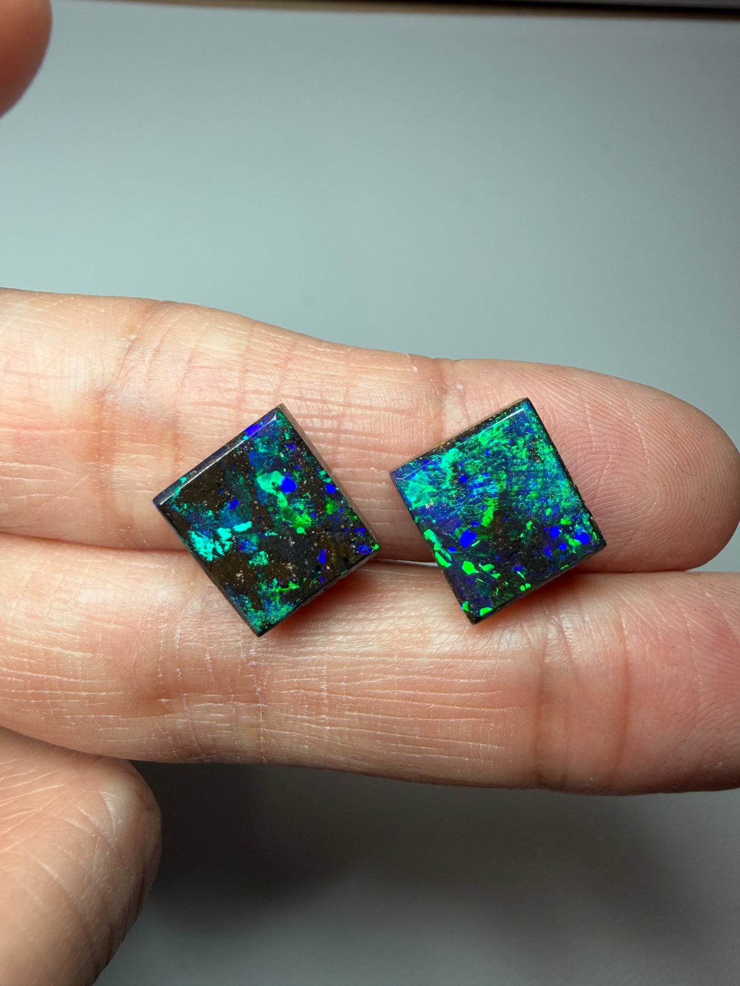 Matrix Squares. Solid Boulder Opal Pair. 9.00 Ct