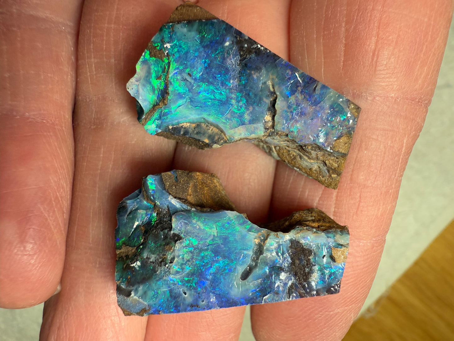 Split Pair Boulder Opal Rubs. 100.55 Carats