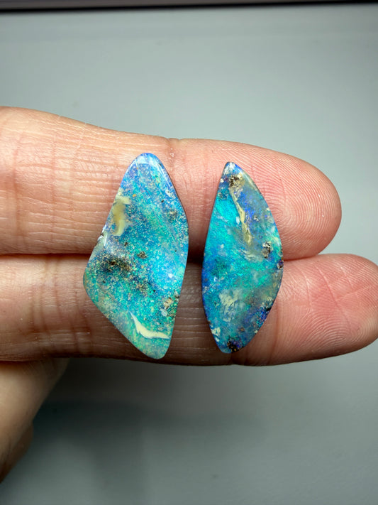 Designer Set. Solid Boulder Opal Pair. 9.90 Ct