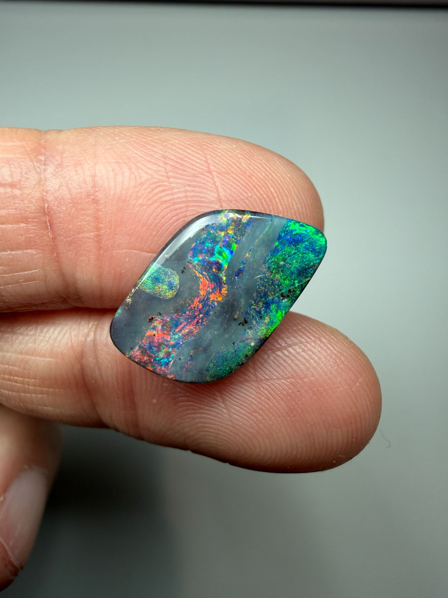 Rainbow River. Solid Boulder Opal. 6.05 Ct