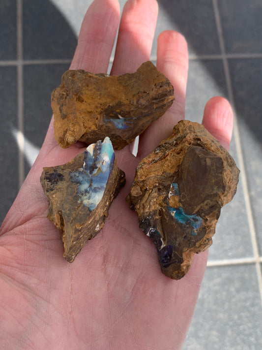 Bargain Parcel of 3 Green Rough Boulder Opal Rocks. 95 Grams.