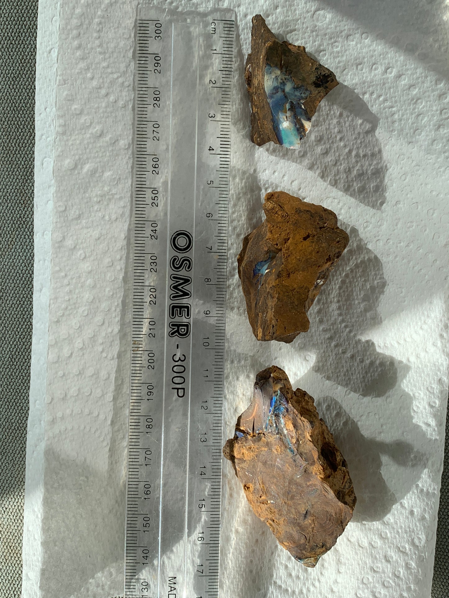 Bargain Parcel of 3 Green Rough Boulder Opal Rocks. 95 Grams.