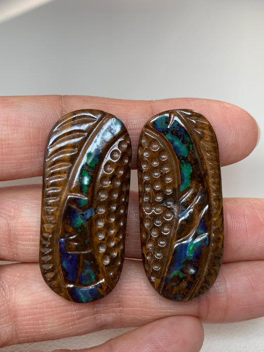 Tribal Shields. Solid Boulder Opal Pair. 83.42 Ct