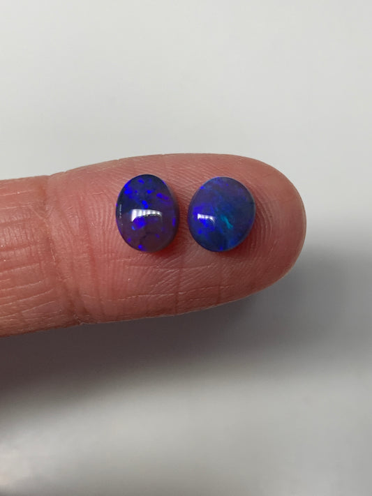 Purple Pair. Lightning Ridge Black Crystal Opals. 1.58 ct