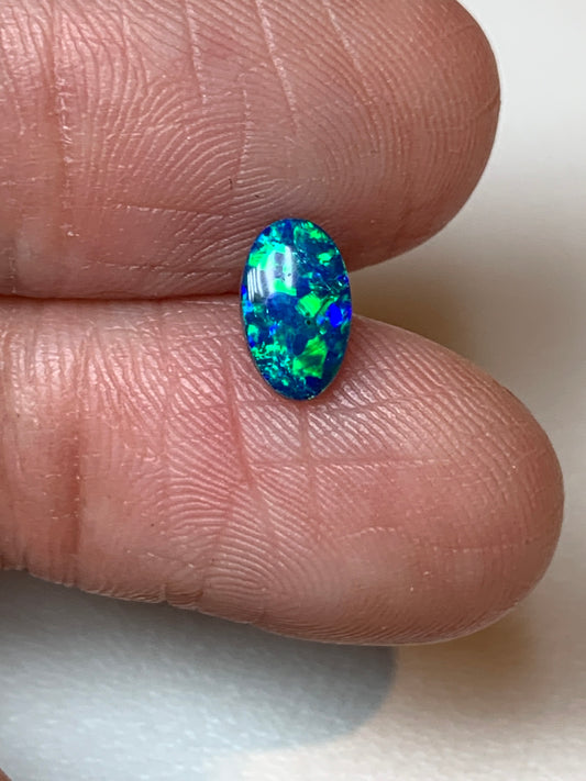 Green Spangles. Lightning Ridge Doublet Black Opal. 0.50 Ct